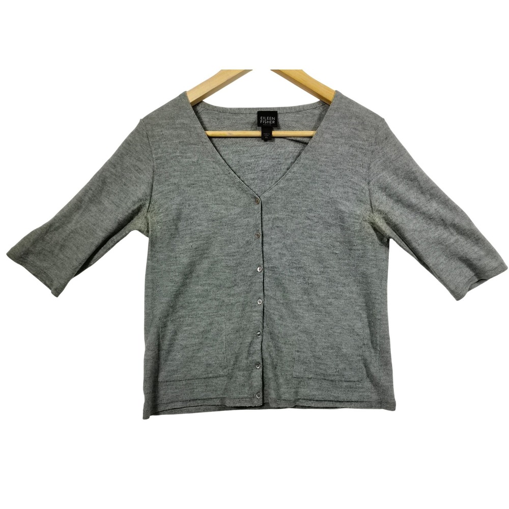 Eileen Fisher Cashmere Cardigan Petite S Gray Button Front Luxury Lagenlook‎